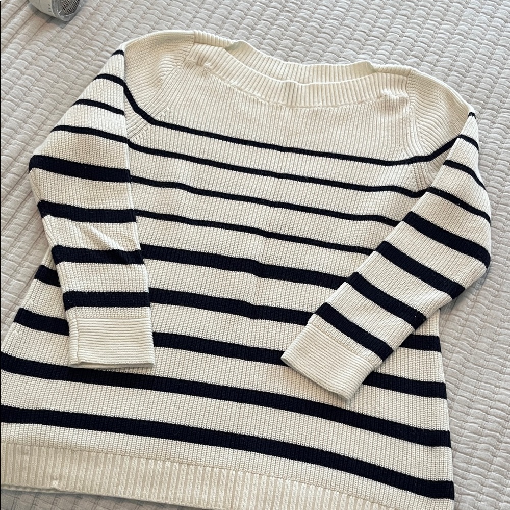 Talbots 1x  Cream and Navy Striped Sweater